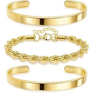 Gold Bracelets for Women Non Tarnish Dainty 14K Gold Plated Bangle Cuff